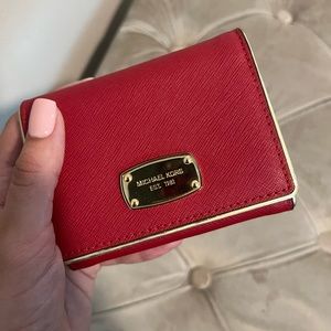 Red Michael Kors Trifold Wallet